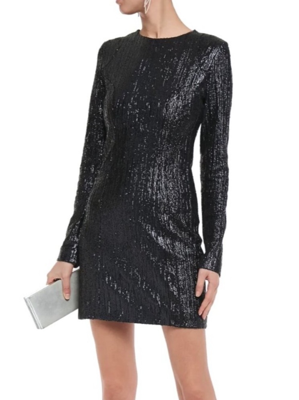 Dress The Population Black Matte Sequin Long Sleeve Dress